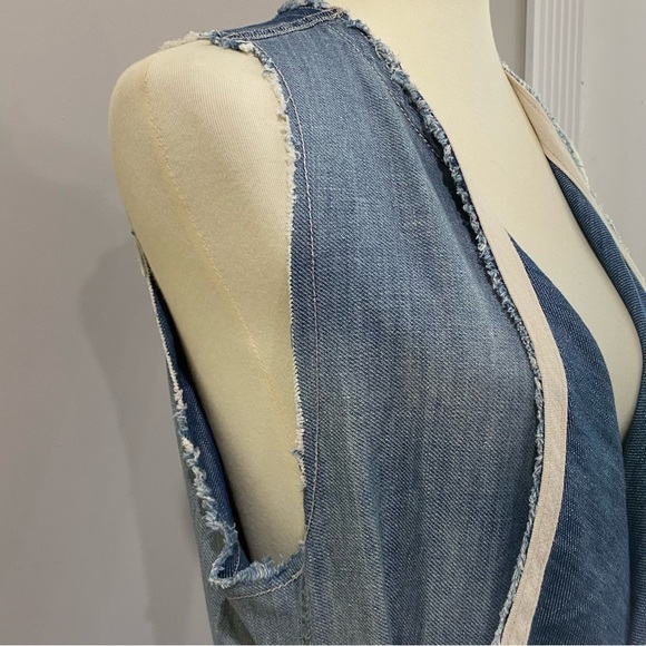Free People Faye Chambray trendy denim maxi waterfall vest Boho, rodeo, festival - Picture 6 of 13